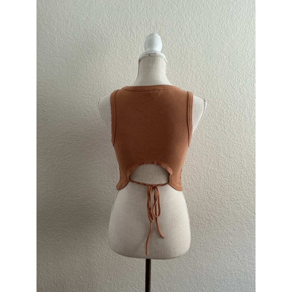Forever 21 Ribbed Tank Top Size M Terracotta Open Back Tie Hem Crop Sleeveless - Picture 2 of 3